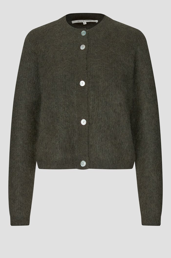 Second Female - Andrea Knit Rib LS Cardigan - Black olive