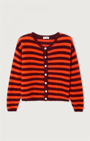 American Vintage - Women's cardigan Vitow - STRIPED GARNET MELANGE GASPACHO