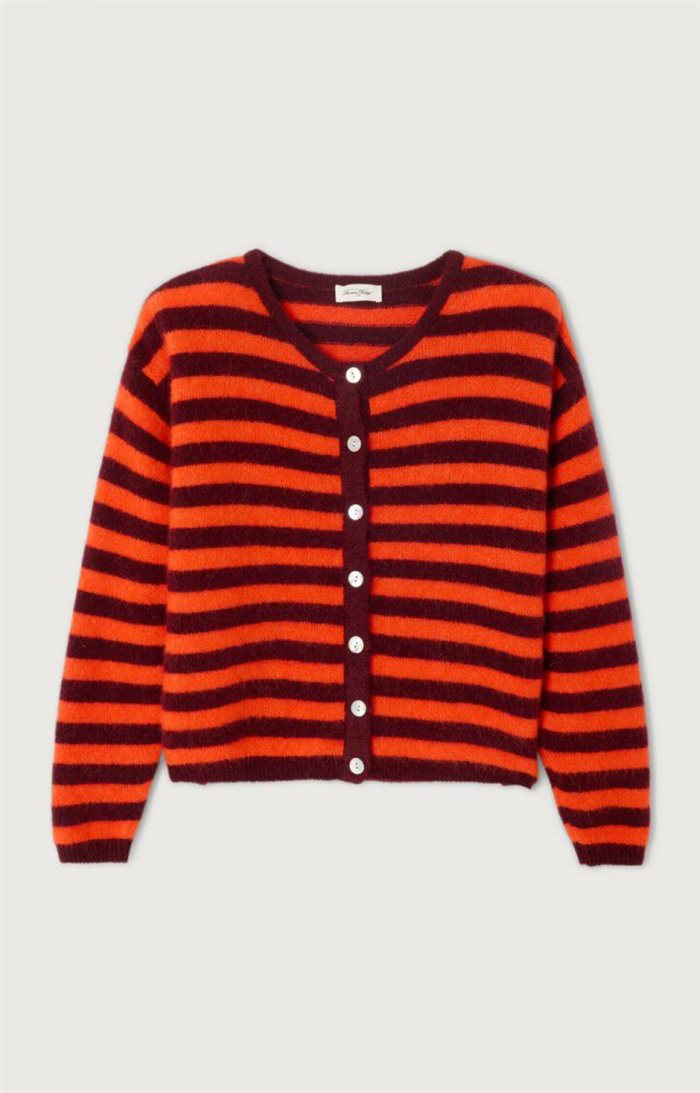 American Vintage - Women\'s cardigan Vitow - STRIPED GARNET MELANGE GASPACHO